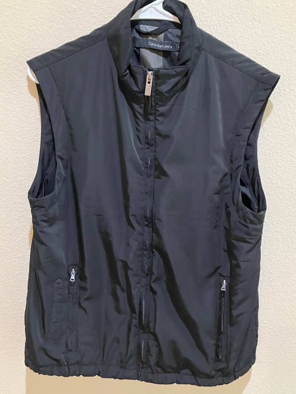 Calvin Klein Jeans Vest Black Lightweight Full Zip Logo Zip Pockets Womens M